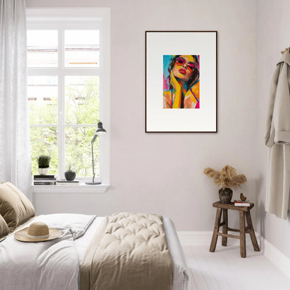 Bright colorful mind prism portrait painting in black frame for cool room decoration