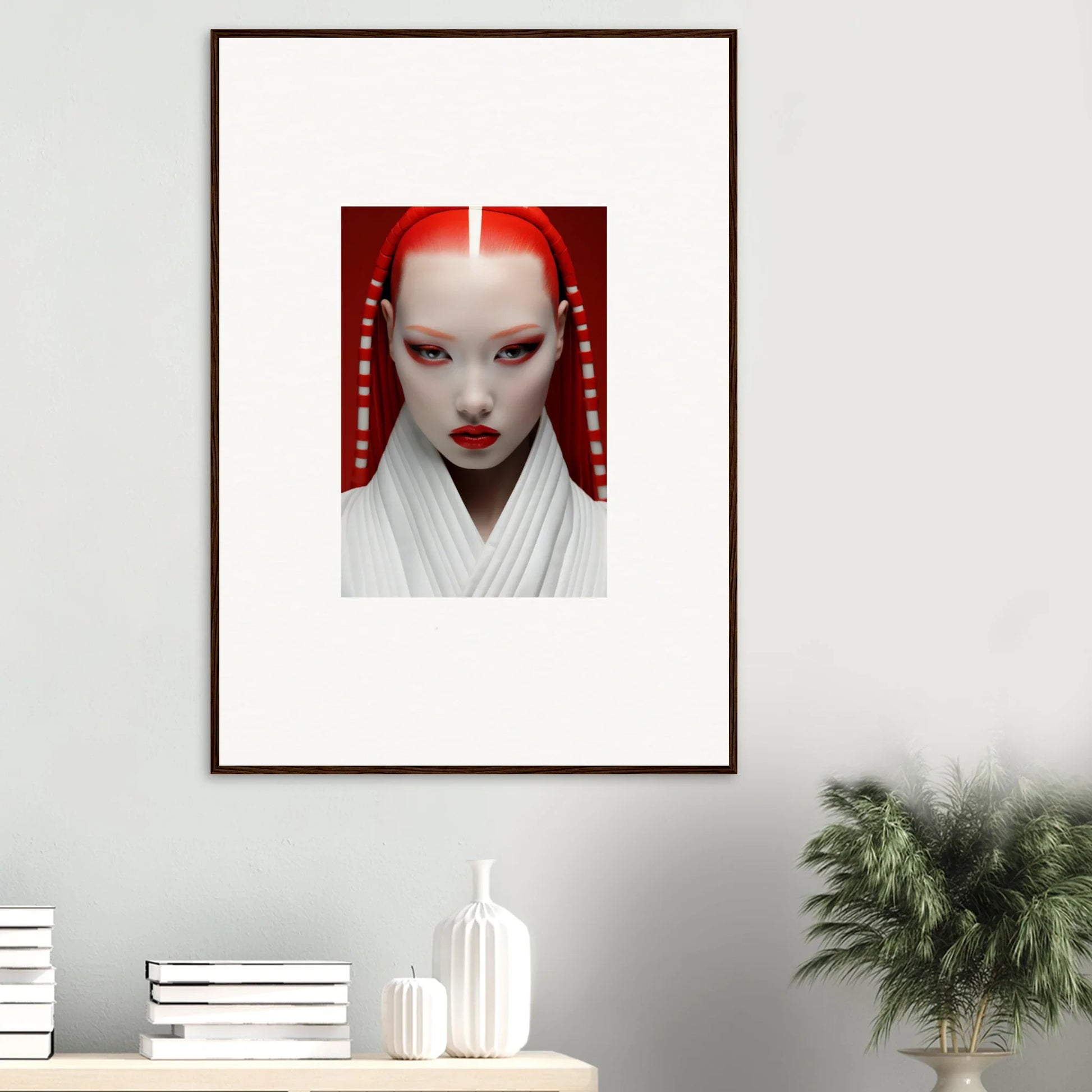 Framed portrait of a figure with white face paint in Pome Artcard Whisper