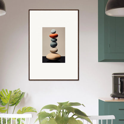 Framed canvas print of stacked stones with red stone for dreamy room decoration