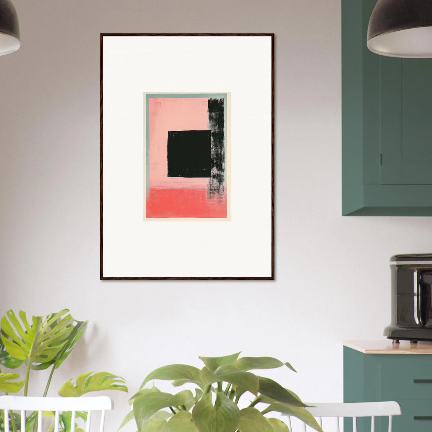 Framed canvas print of Elysian Frenzy in pink, black, and white for stylish room decoration