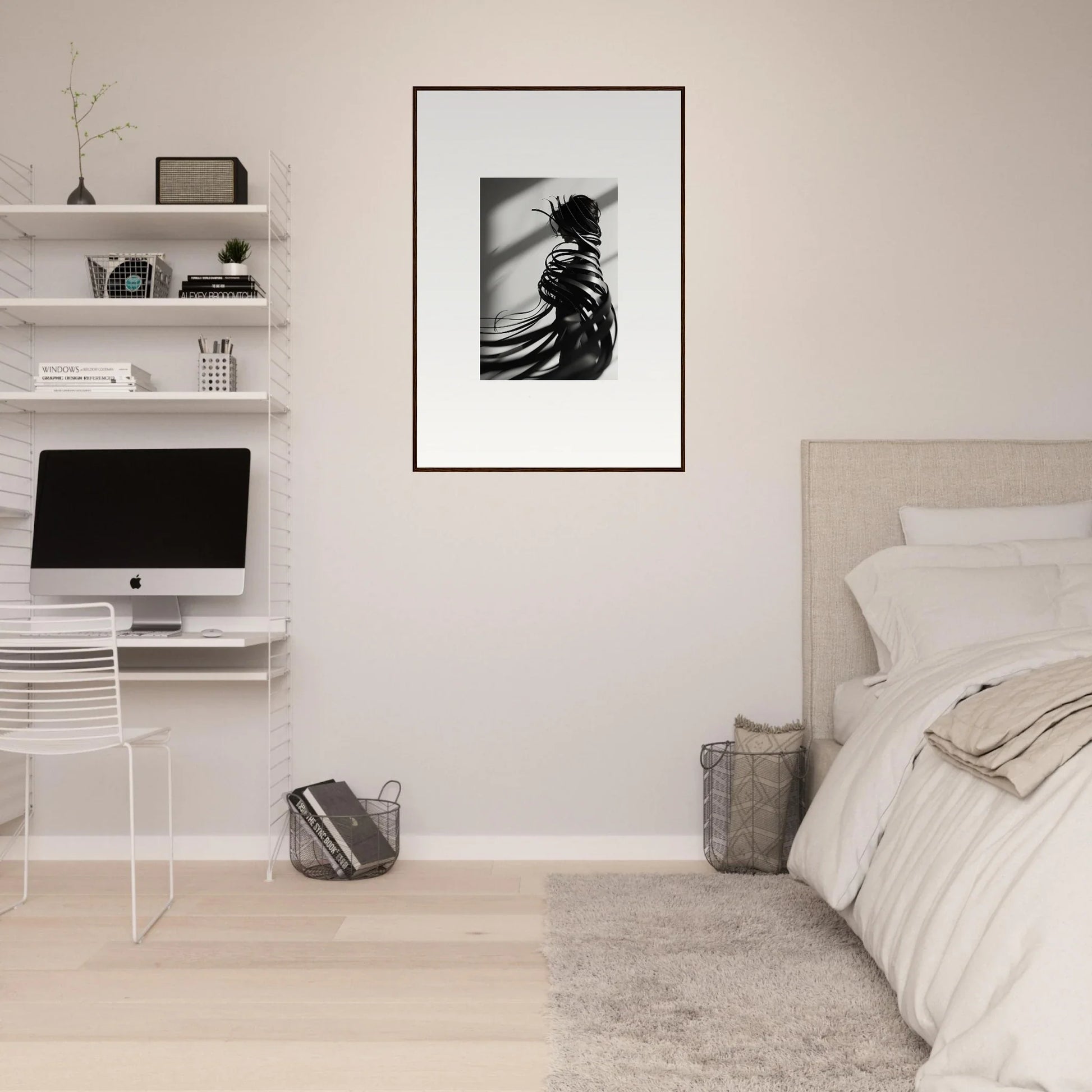 Framed black and white canvas print of a person’s back, perfect for room decoration with whisper twists