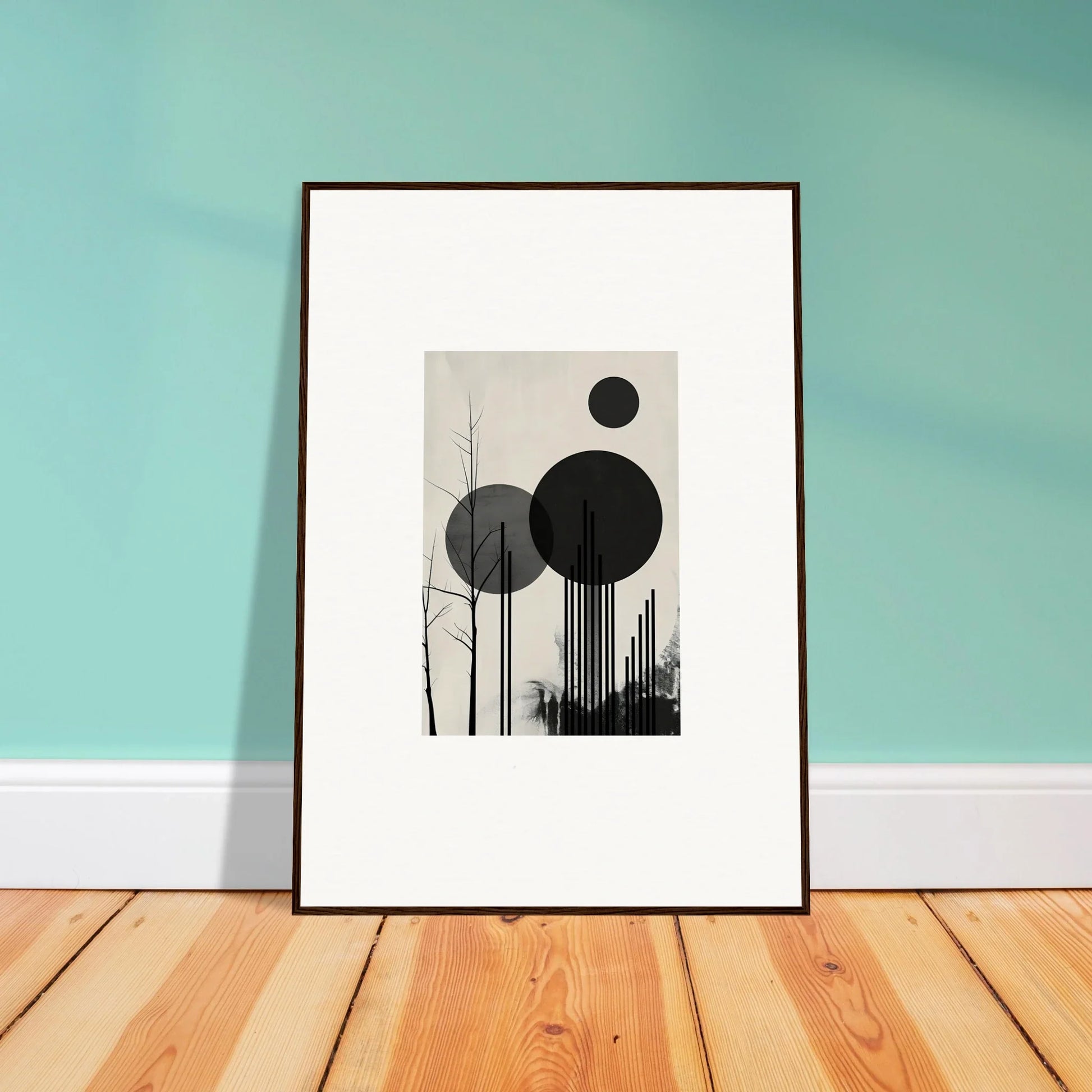 Framed abstract geometric canvas print in black, perfect for dropscape wandering room decoration