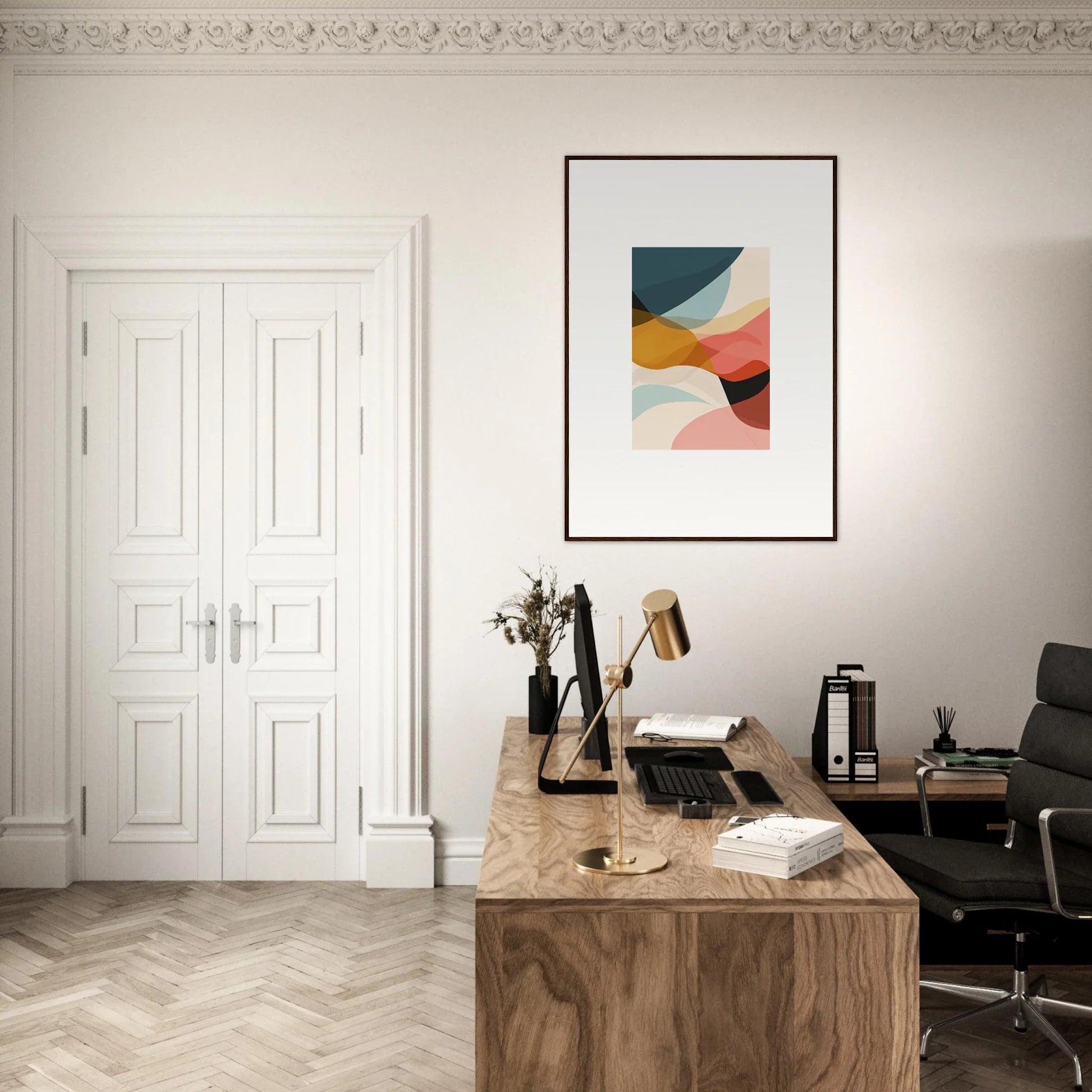 Wooden desk scene with typewriter and books, perfect for room decoration canvas print