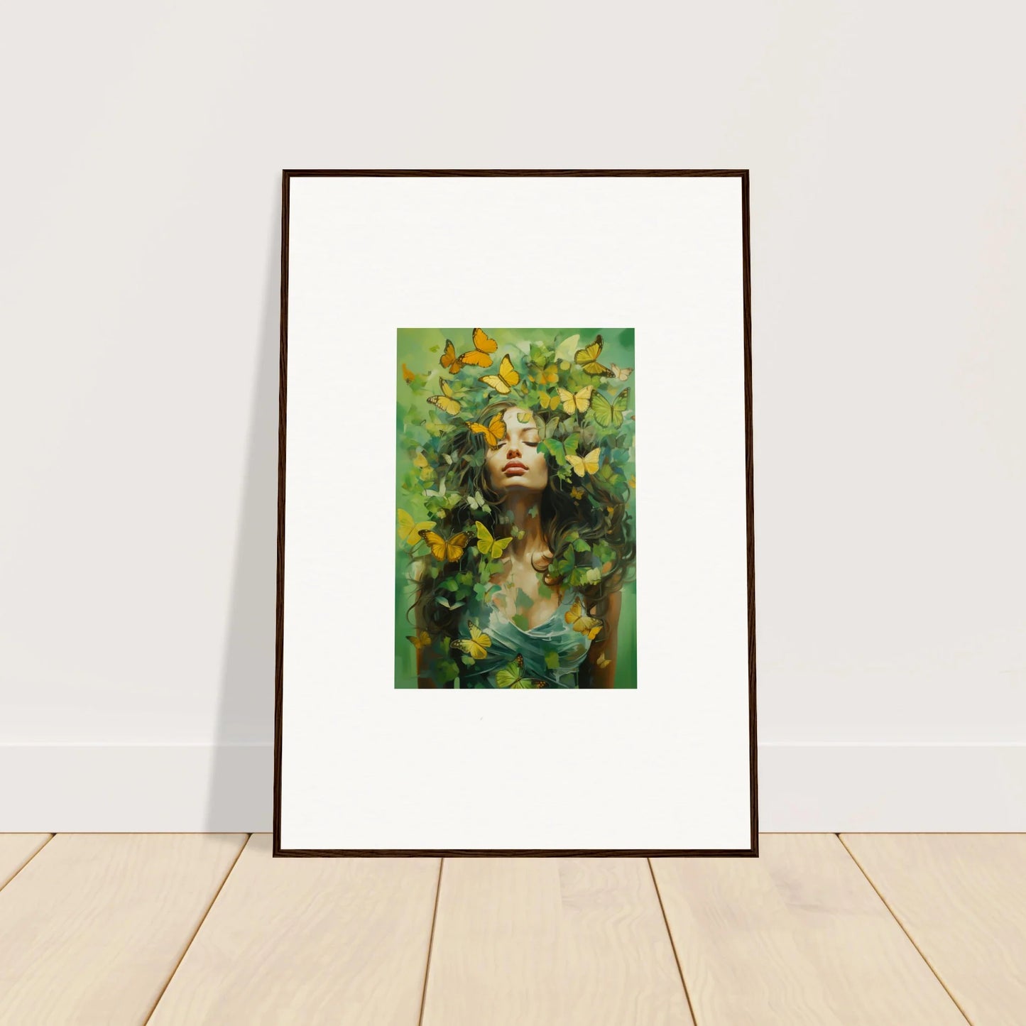 Framed canvas print of Ethereal Chrysalis Ecstasy blending portrait and nature elements