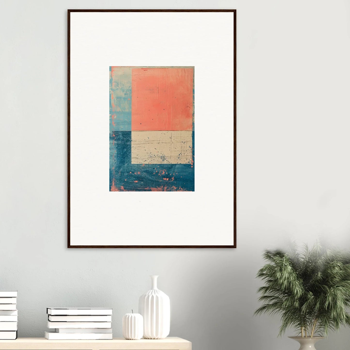 Framed canvas print of abstract color blocks for stylish room decoration, Palette Whispers