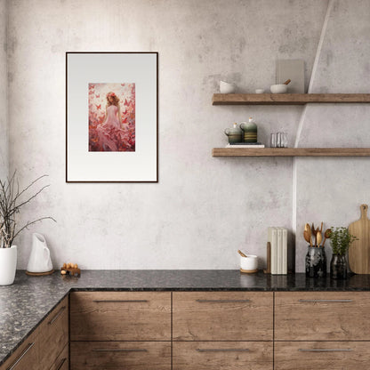 Modern kitchen with wooden cabinetry and Autumn Lattice canvas print for room decoration