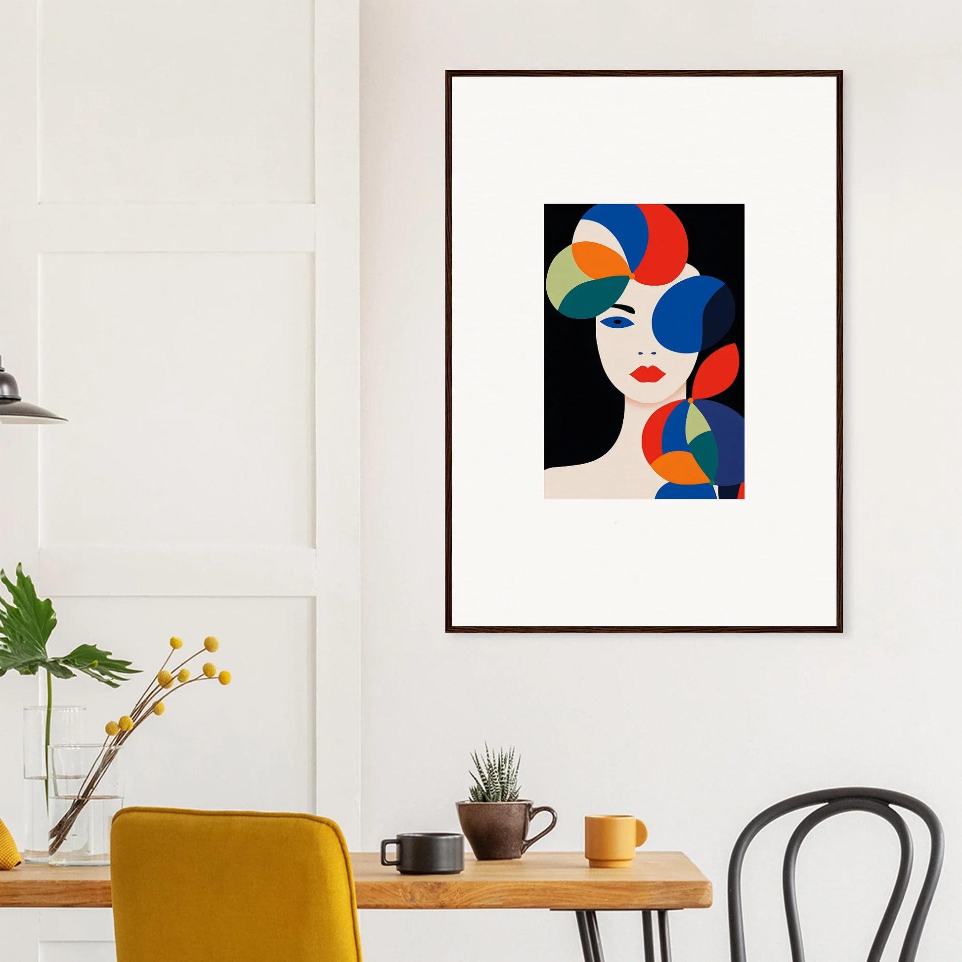 Framed abstract canvas print of colorful geometric shapes for cool room decoration