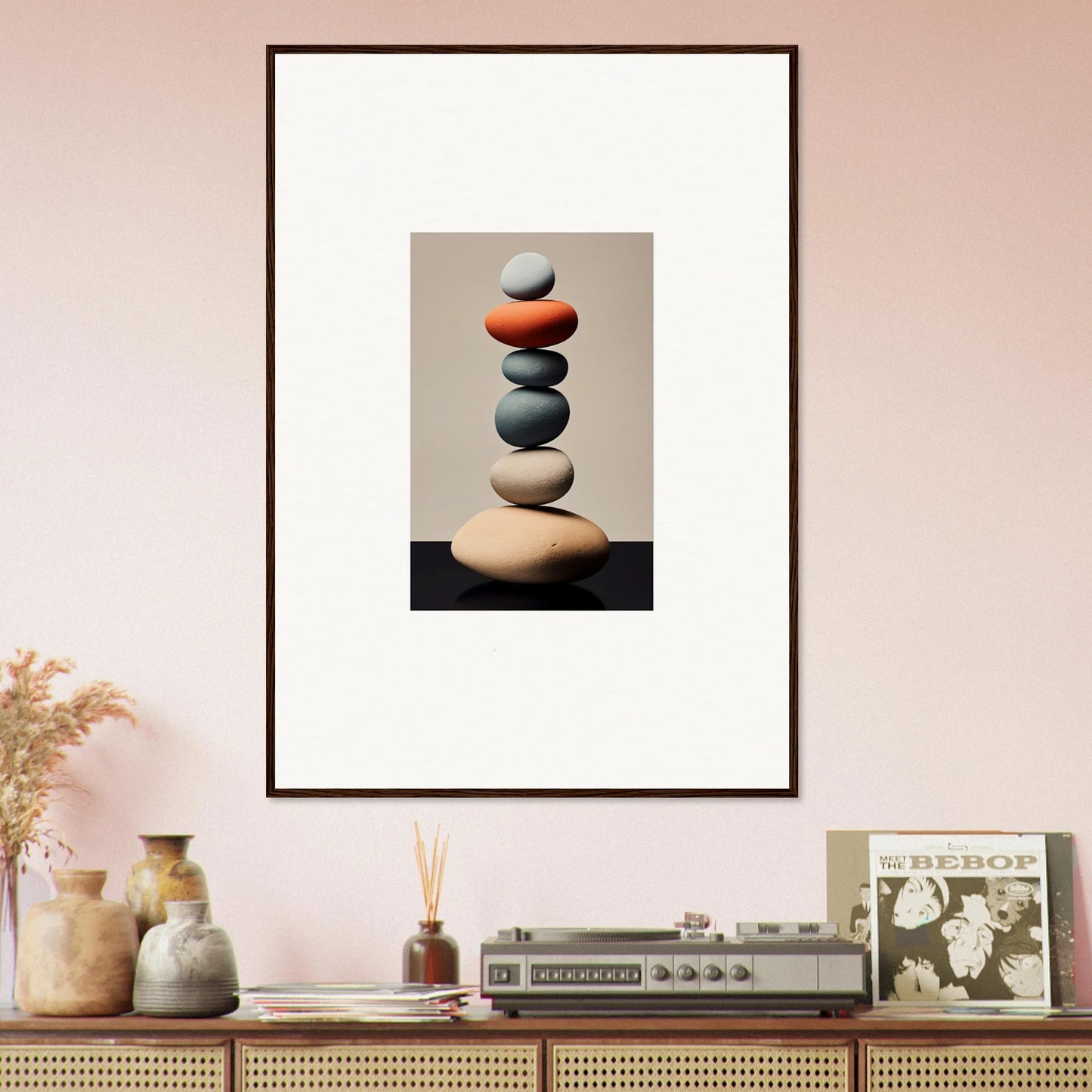 Framed canvas print of colorful stones, perfect for Moroccan Dreams Remember room decoration