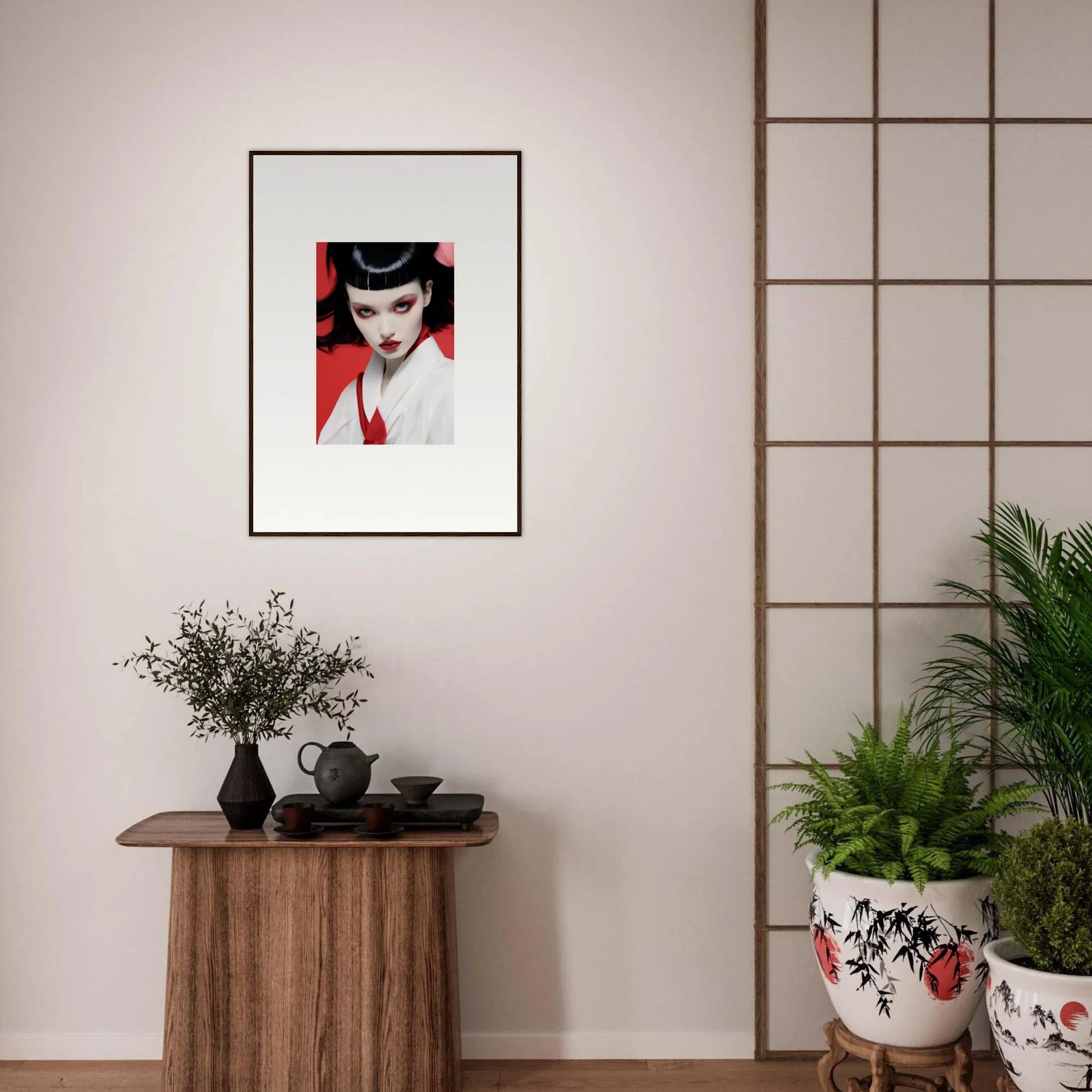 Framed canvas print of a woman in dark cherry dream style for trendy room decoration