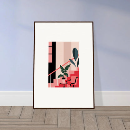 Framed canvas print of daydream expression with geometric shapes and plant elements