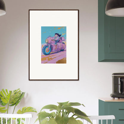 Colorful canvas print of a motorcycle rider, perfect for room decoration in Paintfall Venture