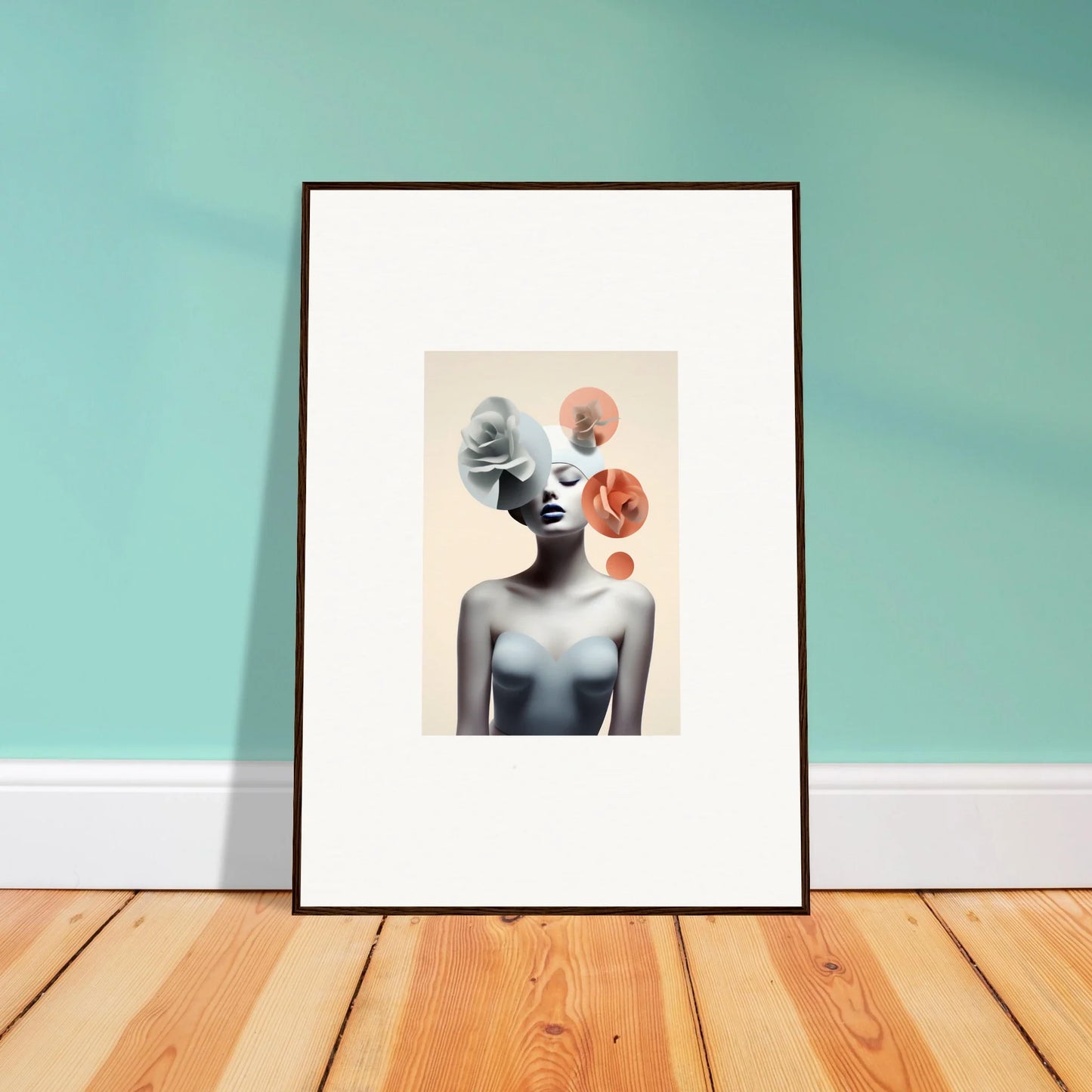 Framed artistic canvas print of an abstract female figure for unique room decoration