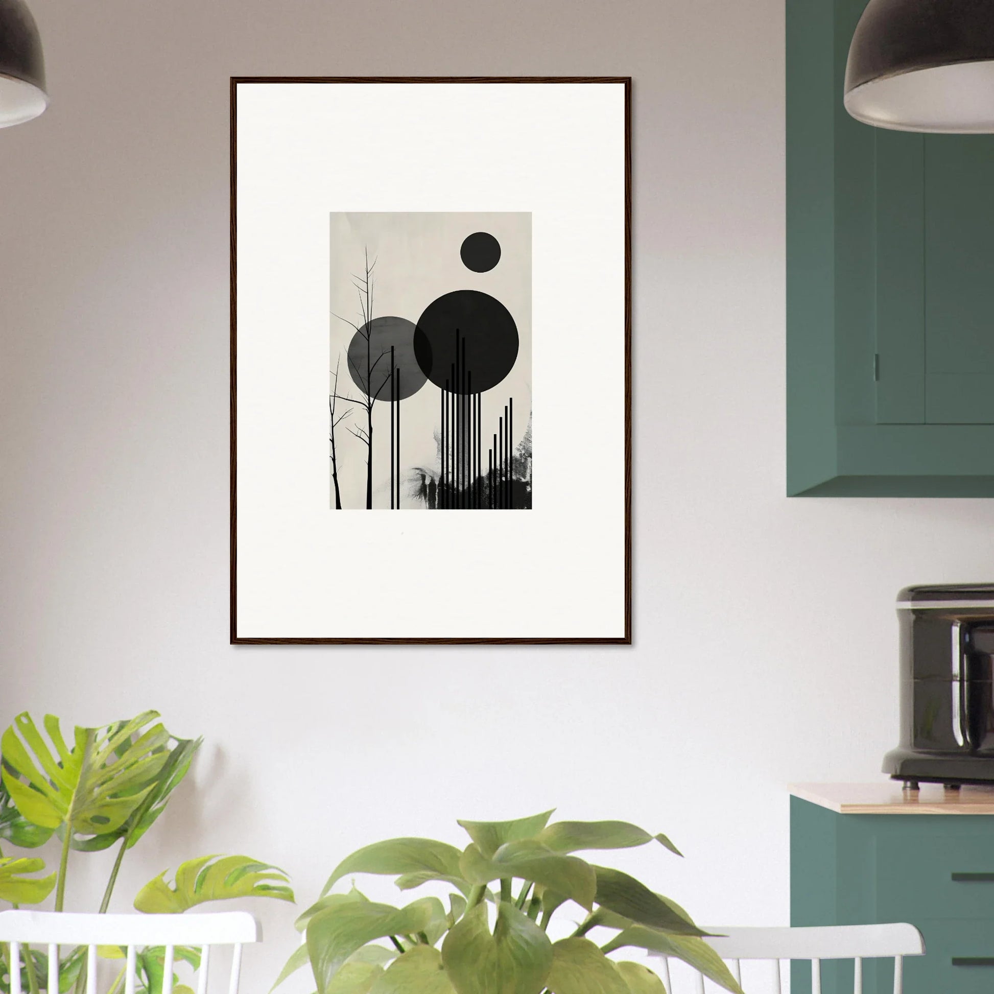 Framed black and white canvas print of geometric shapes for stylish room decoration