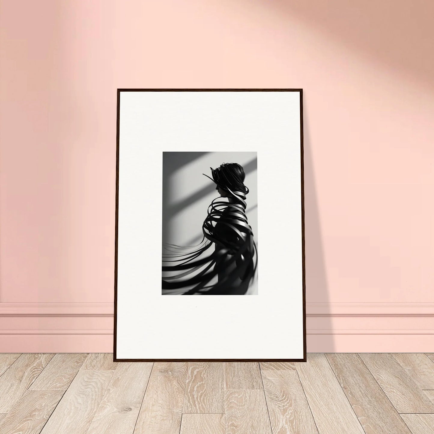 Framed black and white canvas print of a silhouetted figure for room decoration