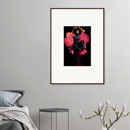 Framed canvas print of stylized black and pink florals for Equinox Sovereign room decoration