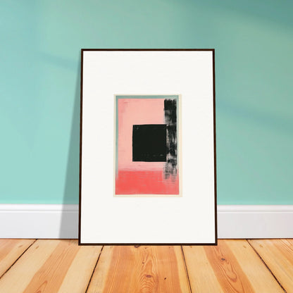 Framed canvas print of Elysian Frenzy with pink, black, and white geometric shapes for cool room decoration