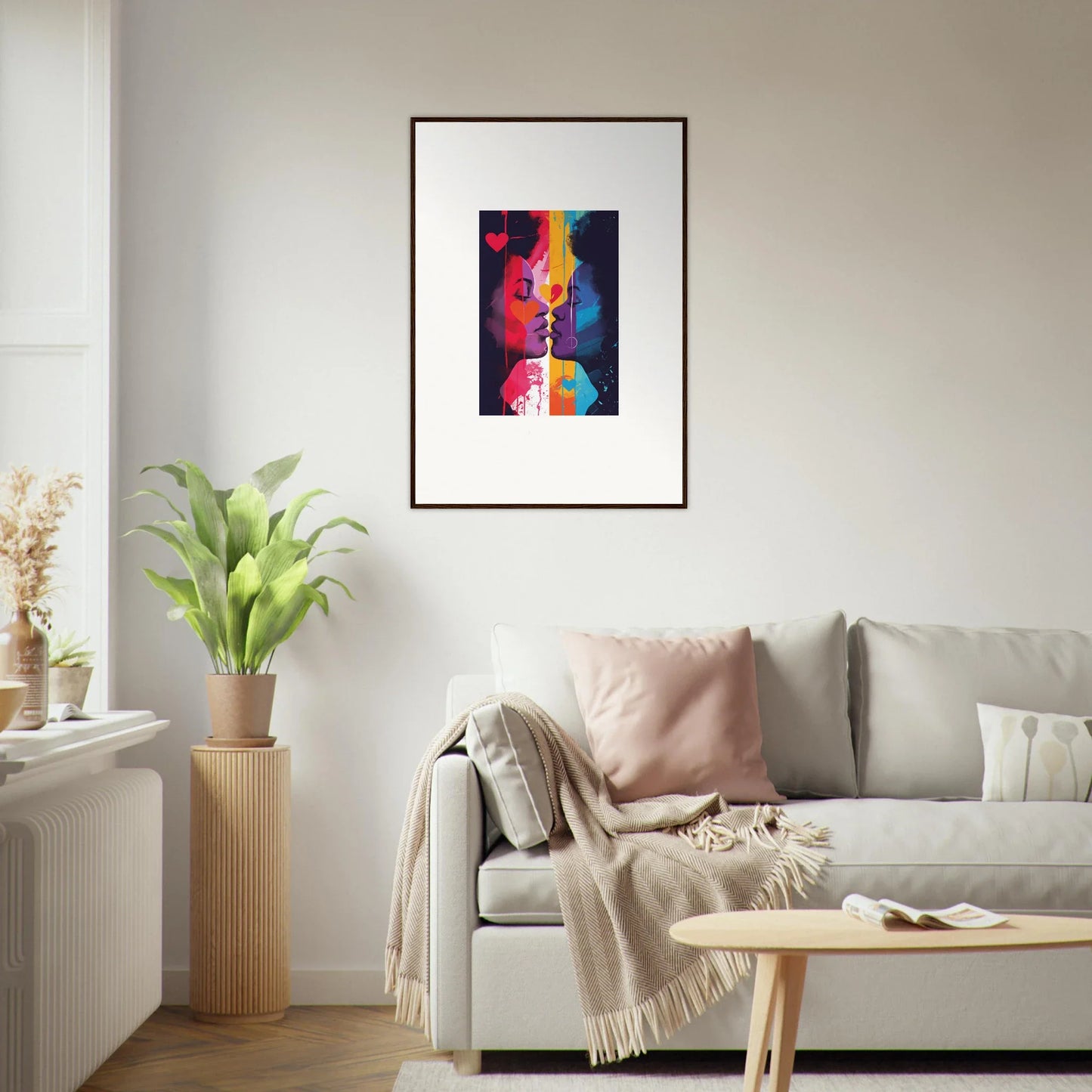 Framed canvas print of Luminous Heartwave Reflection with colorful guitar-like shapes