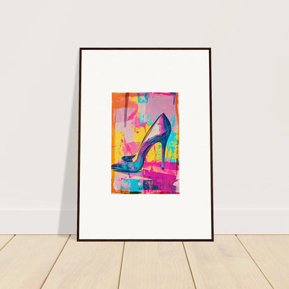 Colorful abstract painting of a high-heeled shoe for vibrant room decor and framed wall art