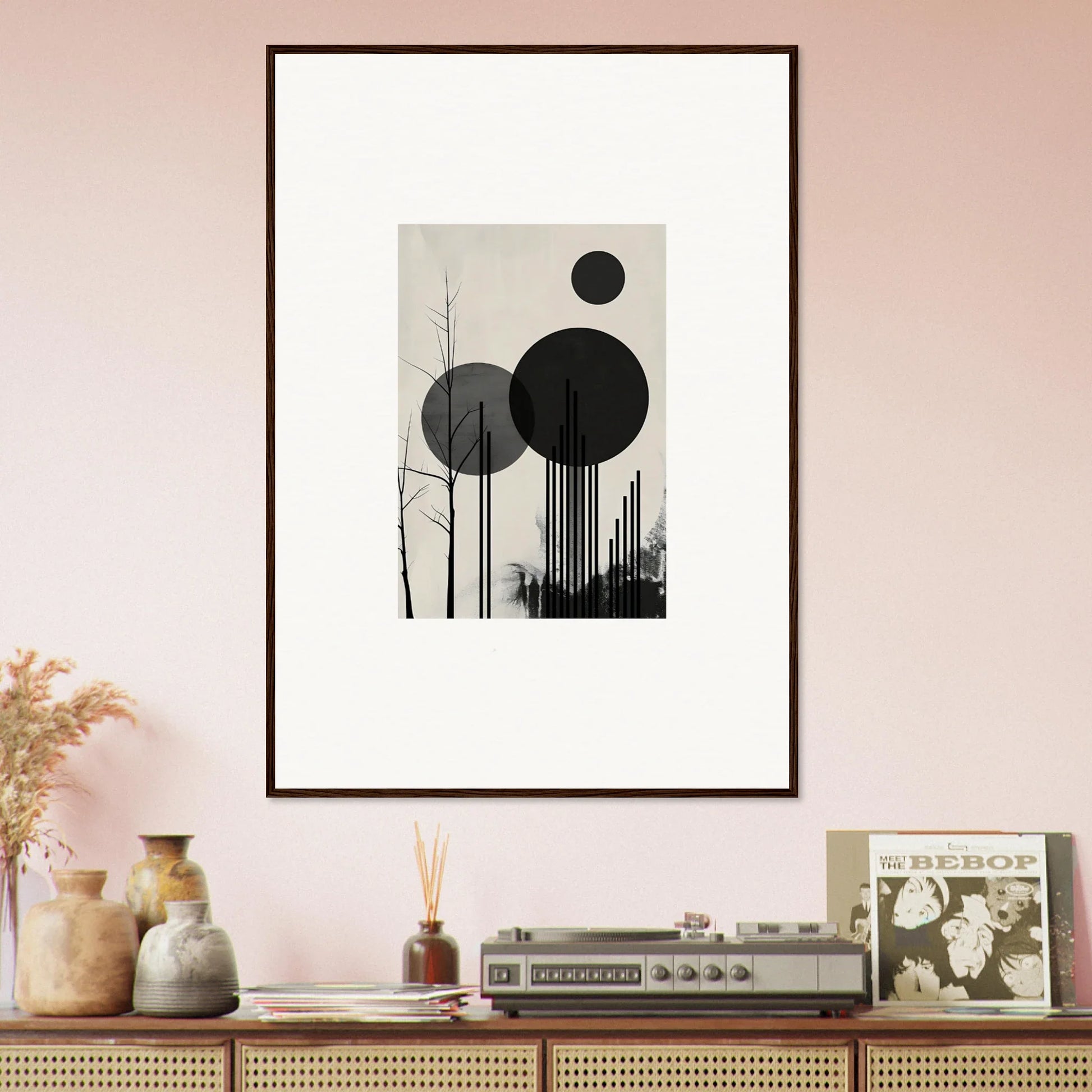 Framed black and white geometric canvas print for stylish room decoration