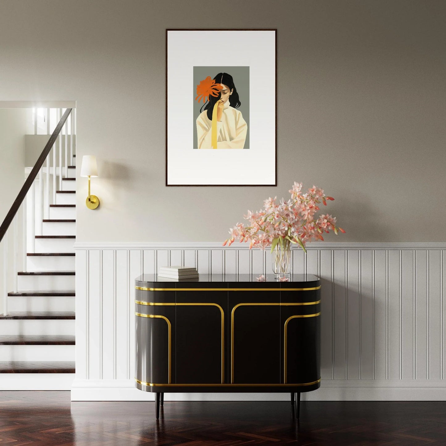 Elegant black and gold console table for stylish room decoration and dreams eternity vibe