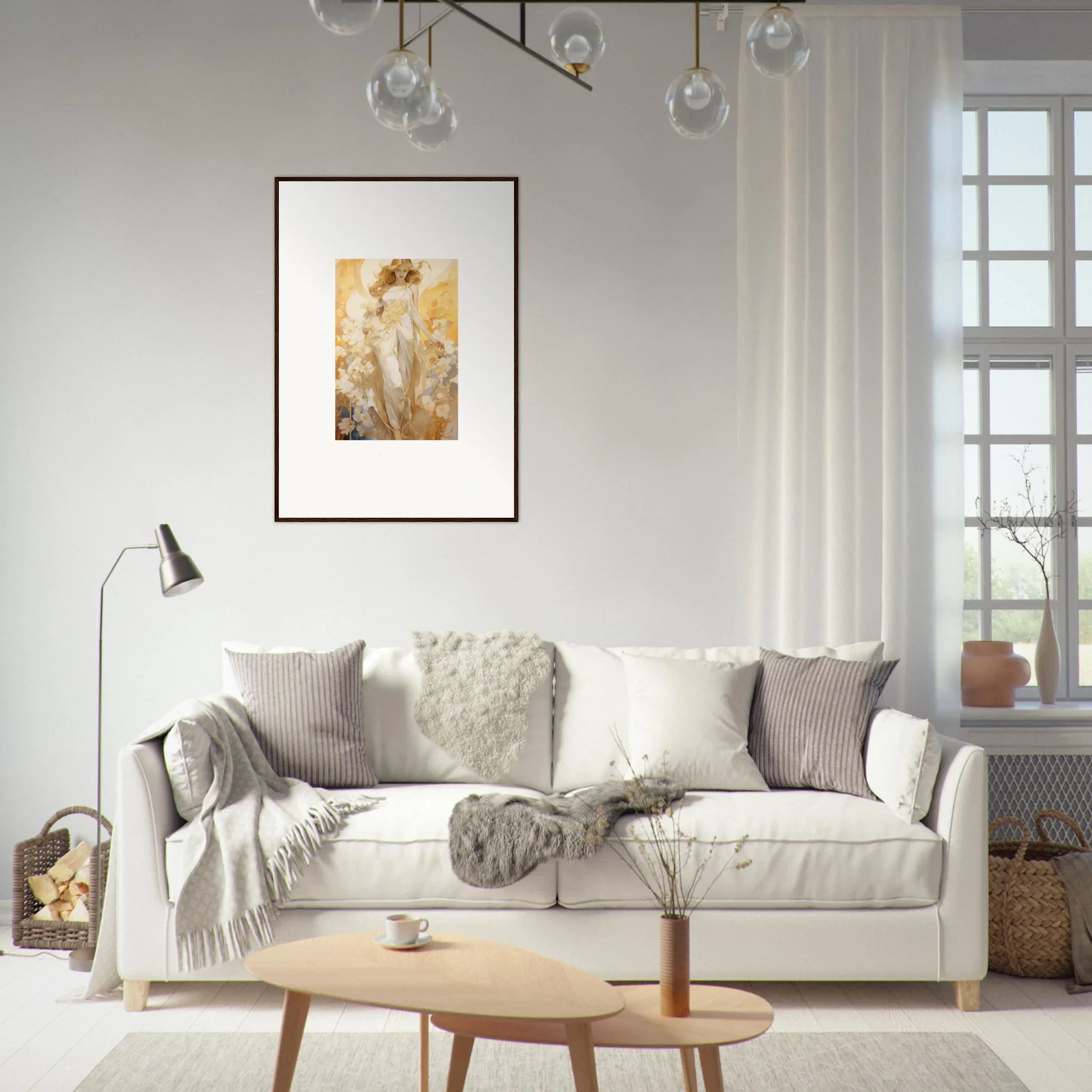 Cozy White Sofa with Throw Pillows for a Blossom Reverie Room Decoration Vibe