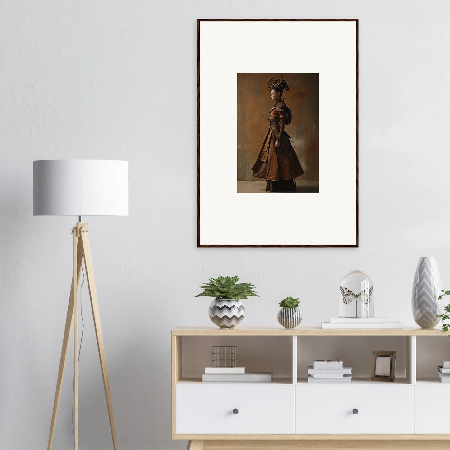 Framed photograph of a person in historical costume for Nostalgia Chronicles room decoration