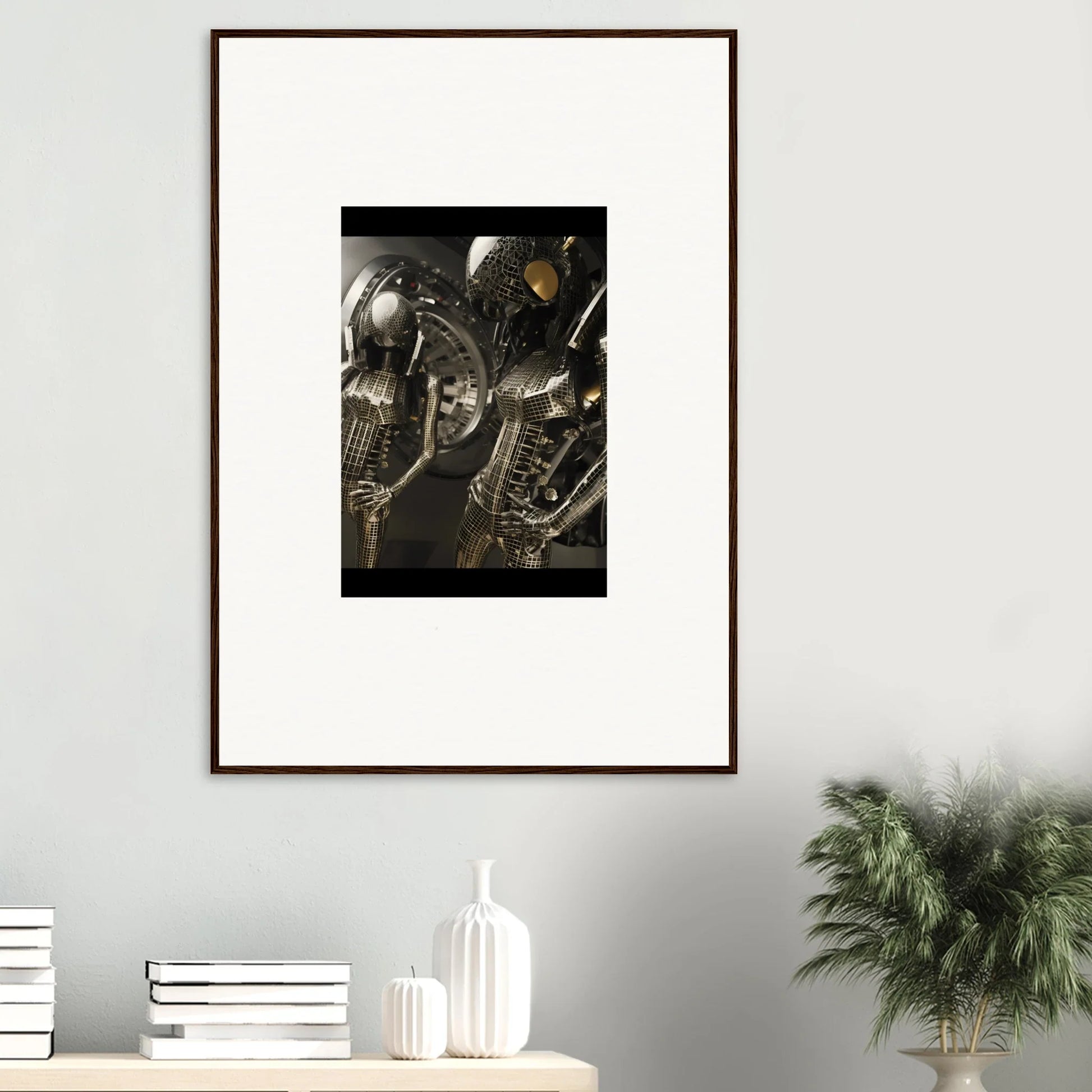 Framed metallic alien figures as cool room decoration for Synchronic Muse Web canvas print