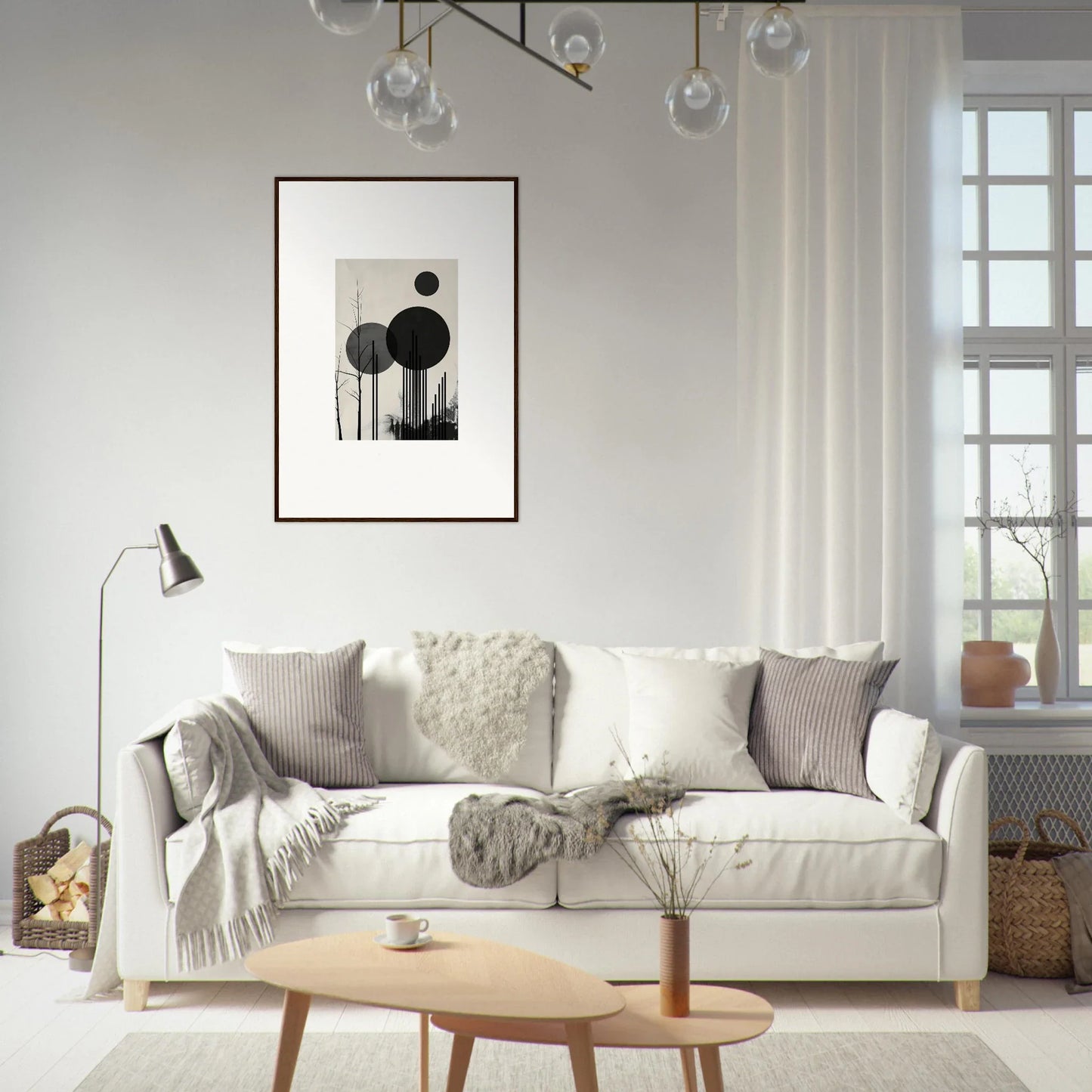 Cozy white sofa with throw pillows, perfect for room decoration and dropscape wandering vibes