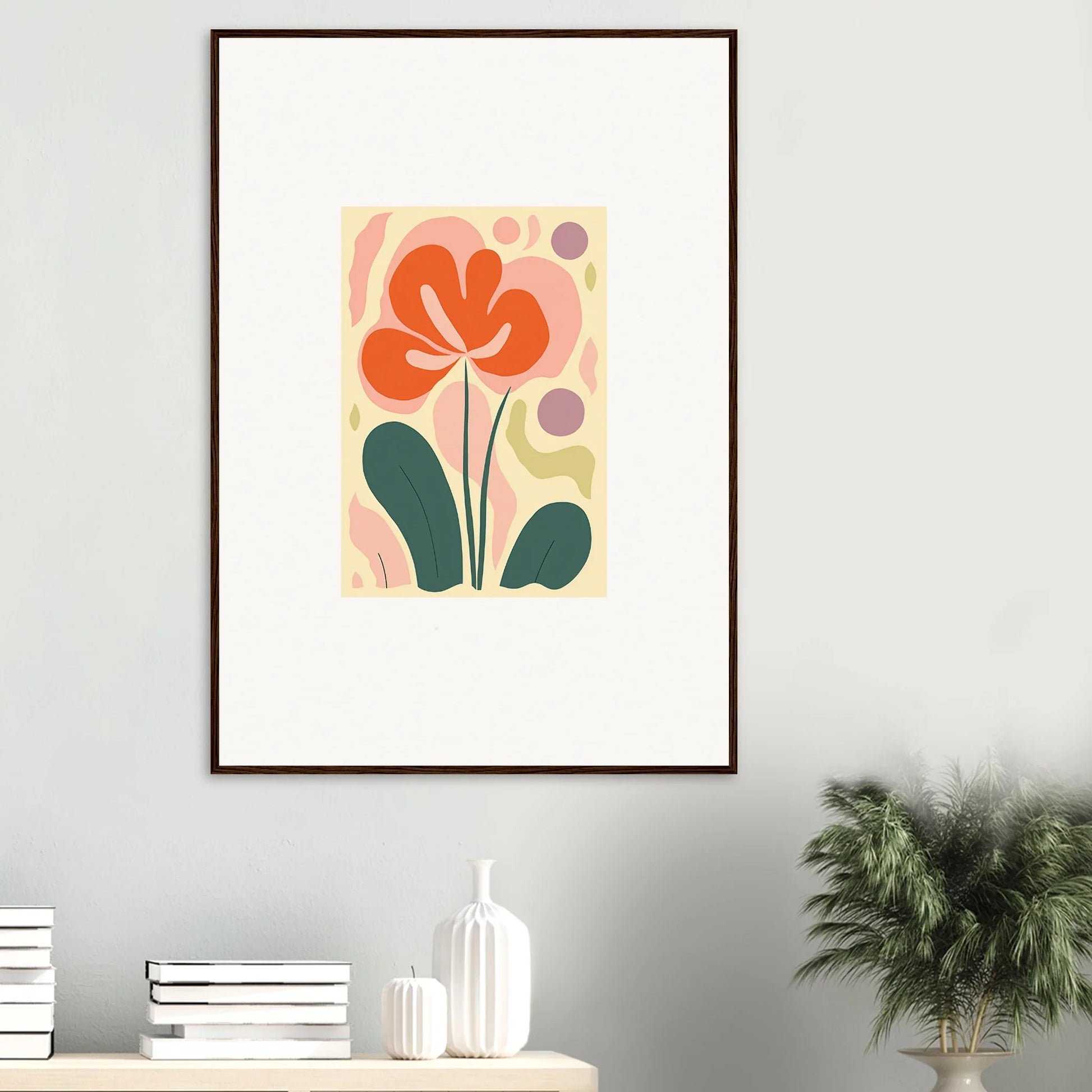 Framed canvas print of Vivid Echoes Whimsy with a colorful abstract floral design