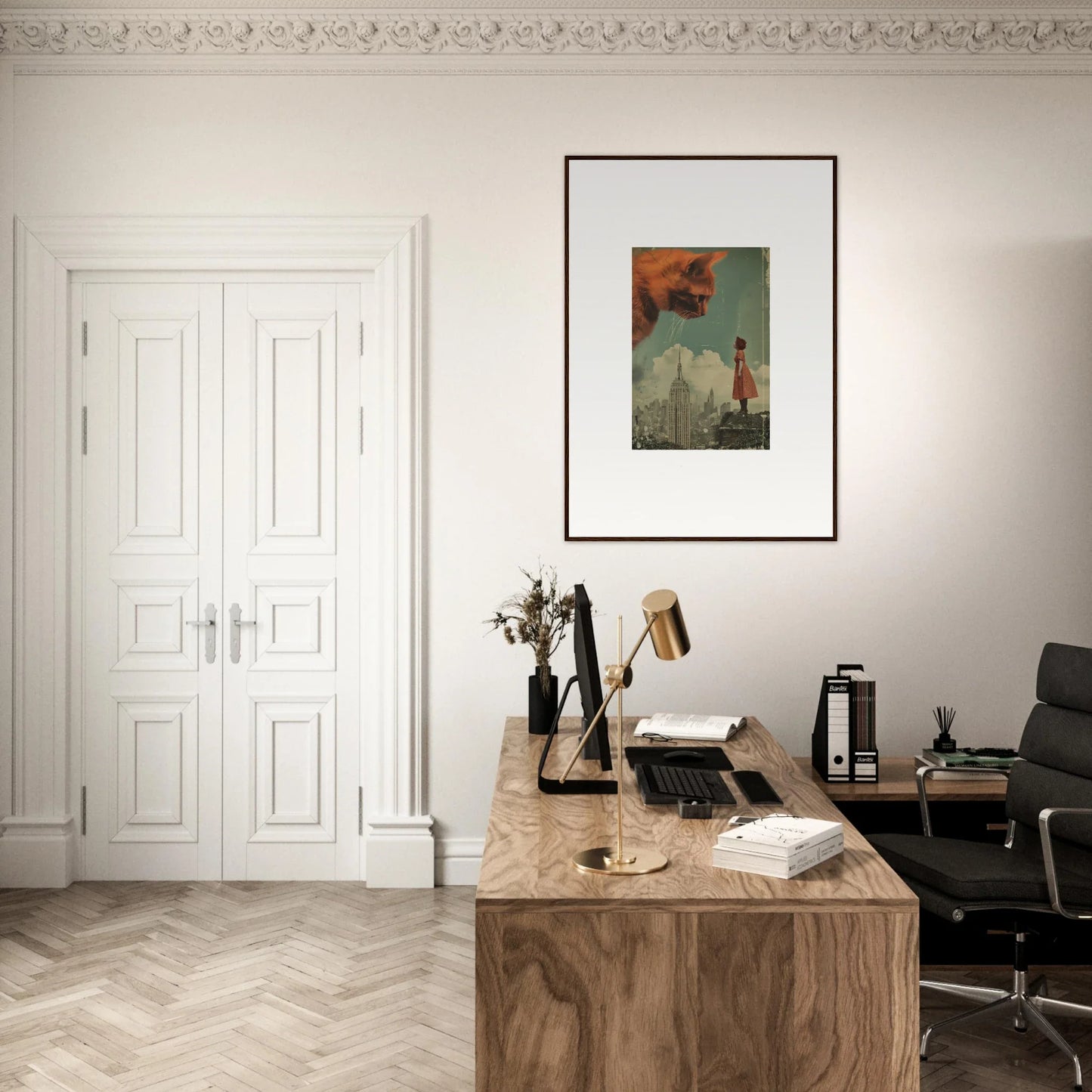 Wooden desk with typewriter and books, perfect room decor for Giants Gaze enthusiasts