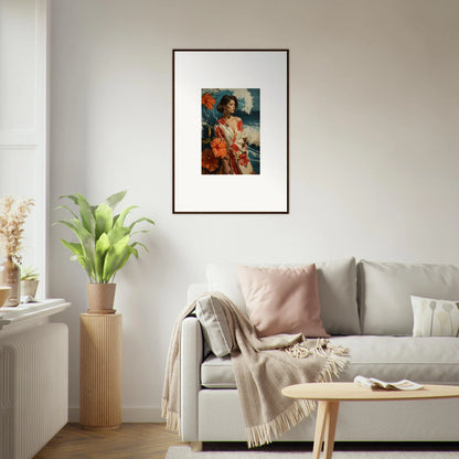 Framed portrait painting of a woman, perfect for musing cascade room decoration