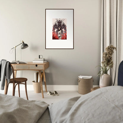 Framed canvas print of Amour Reverie with a dark figure over silhouettes on red