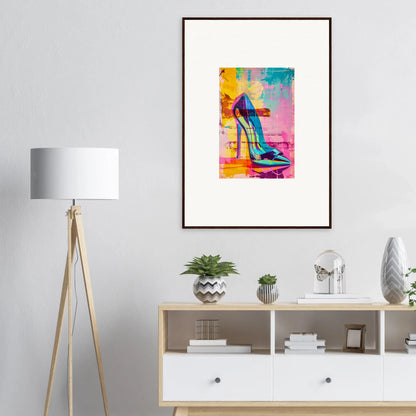 Colorful abstract painting of a high-heeled shoe for stylish room decor, Noir Reverie