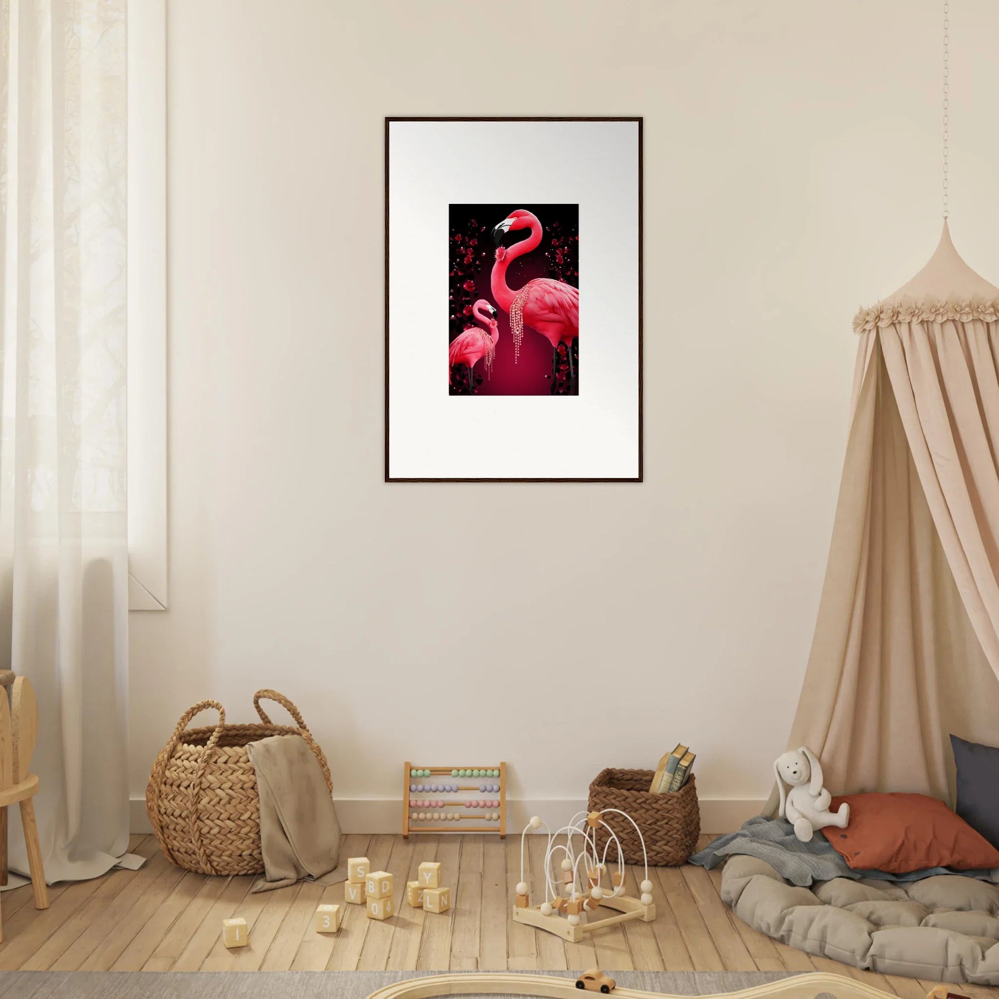 Vibrant pink flamingos canvas print for trendy room decoration wall art