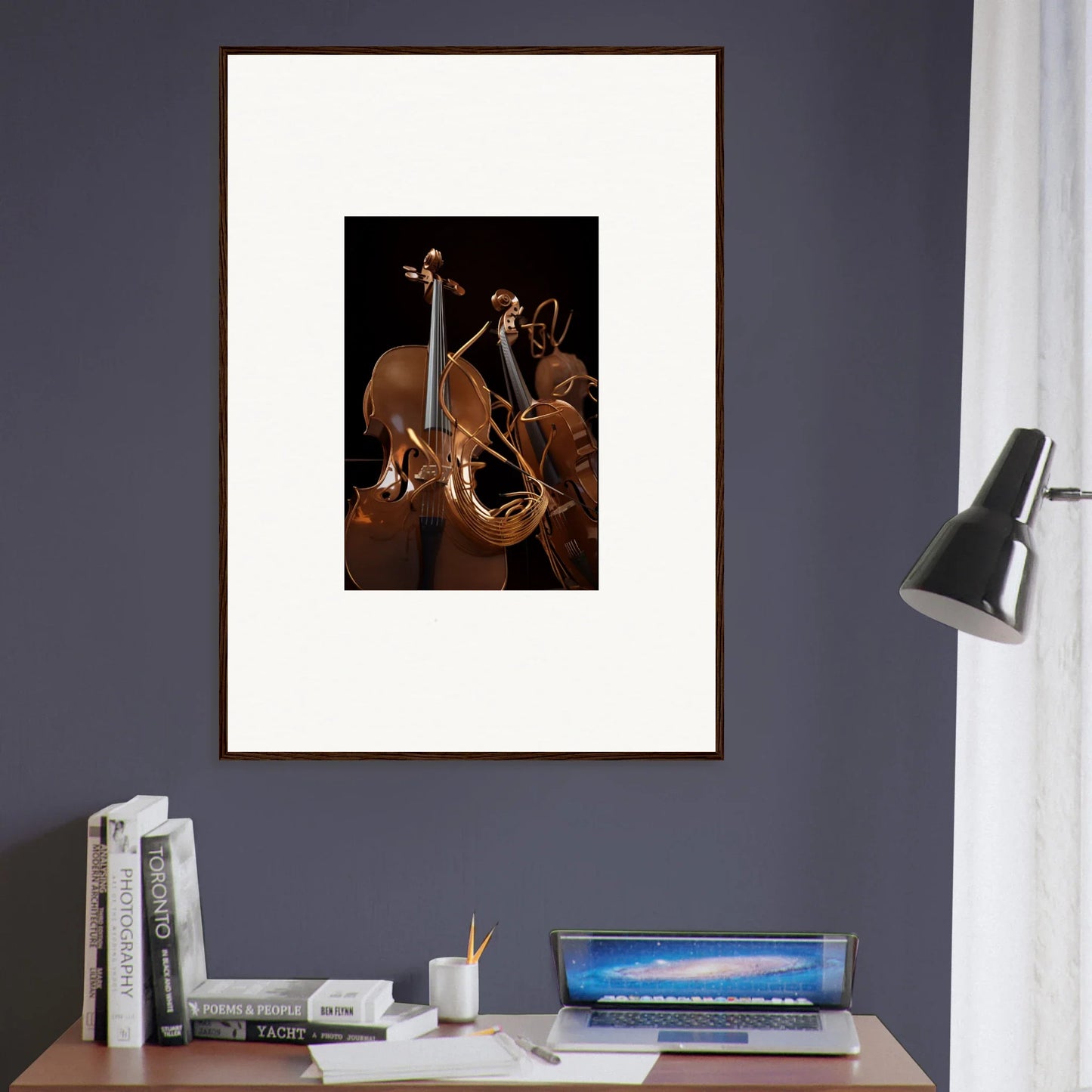 Framed canvas print of strings opera instruments, perfect for room decoration