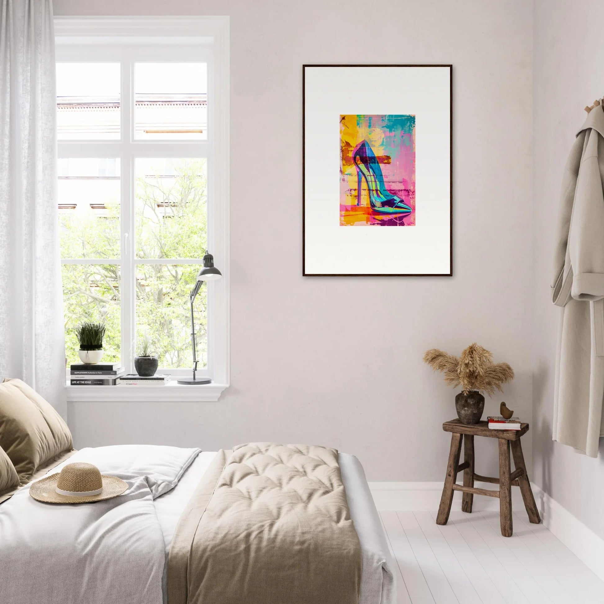 Colorful abstract artwork of a figure in motion for Stiletto Noir Reverie room decor