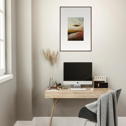 Minimalist wooden desk with computer and accessories for Meadow Raindancers room decor