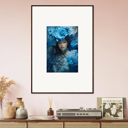 Framed canvas print of Dreaming Blue Symphony featuring a figure with blue floral elements