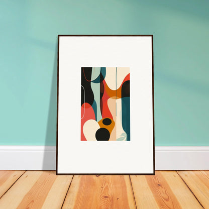 Framed abstract canvas print with colorful curved shapes for stylish room decoration