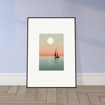 Framed canvas print of a sailboat under the moon for nautical harmonies room decoration