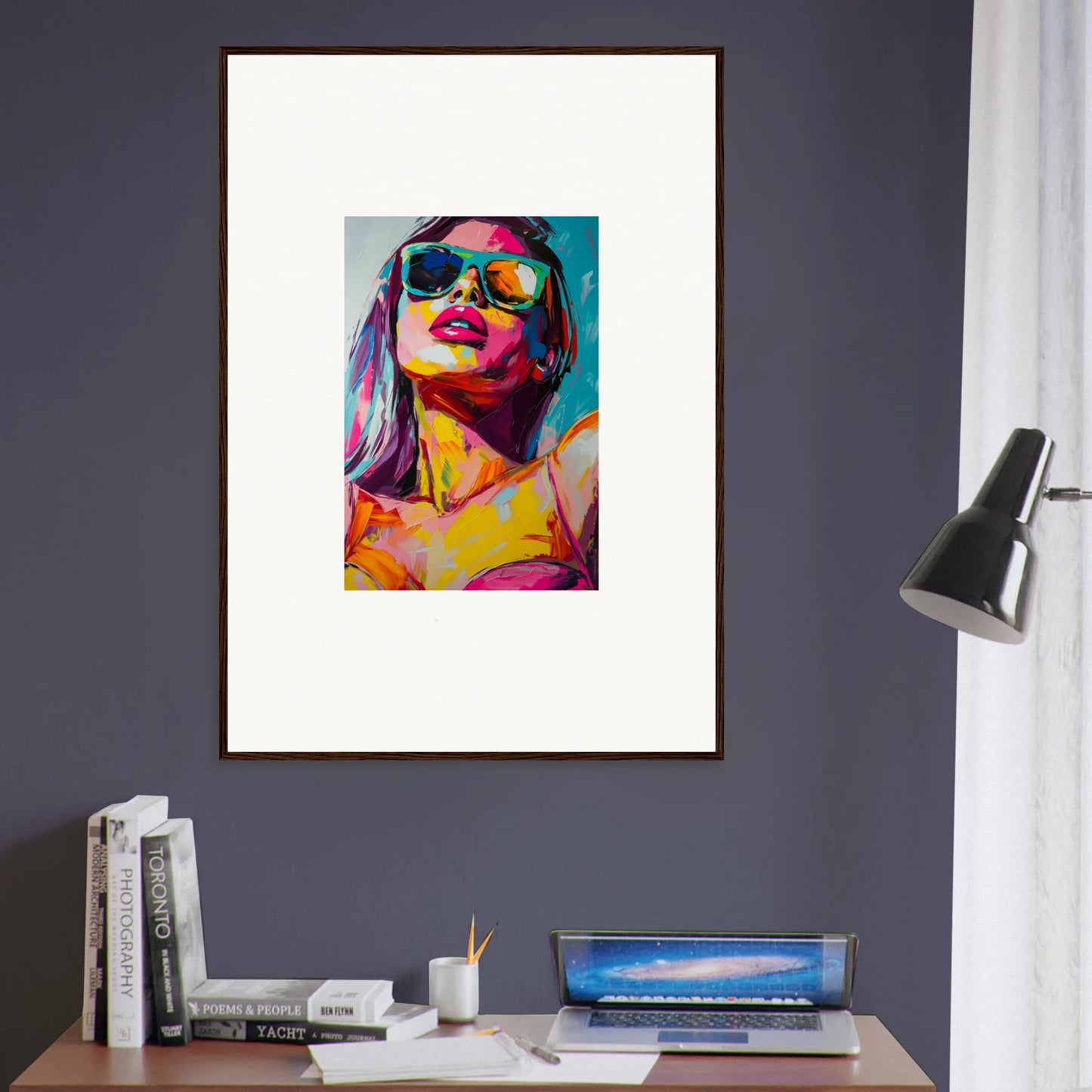 Colorful pop art portrait with vibrant sunglasses for a trendy canvas print