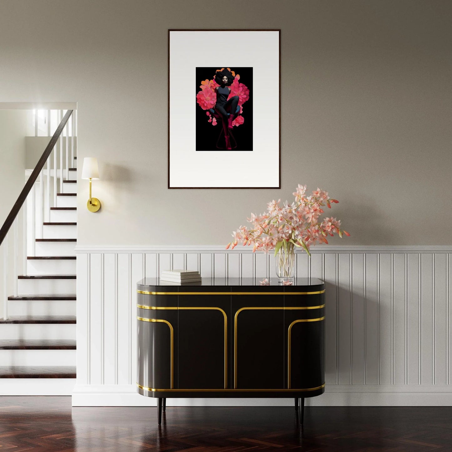 Framed canvas print of pink flamingos for stylish room decoration, Equinox Sovereign