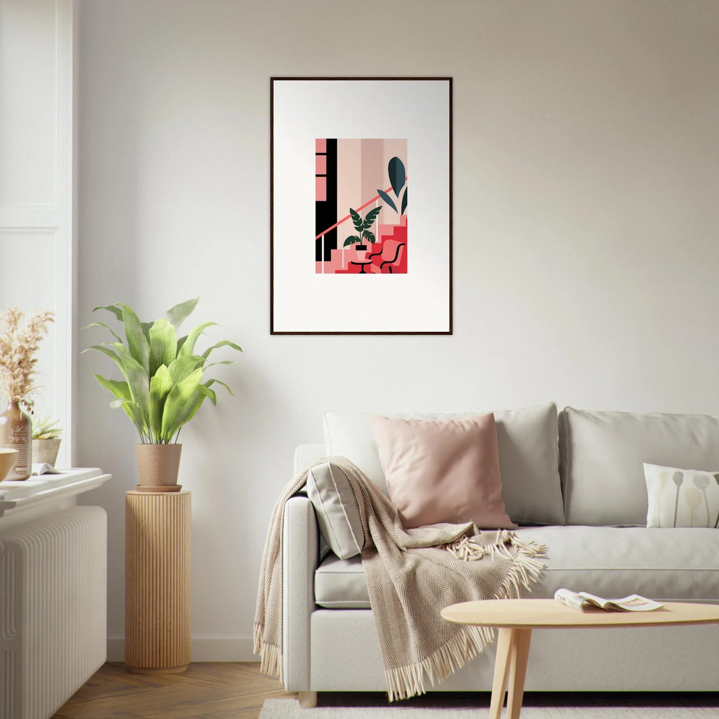 Framed abstract canvas print with geometric shapes for elegant room decoration