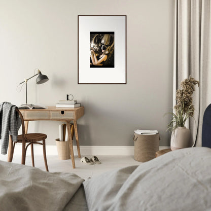 Framed photograph of person with skull, unique wall art for cool room decoration