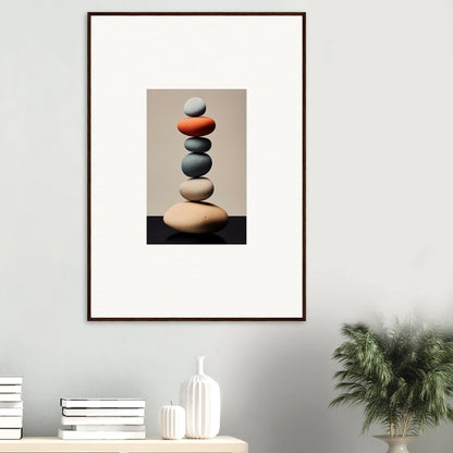 Balanced stone stack with a red stone, adding charm to Dreams Remember canvas print