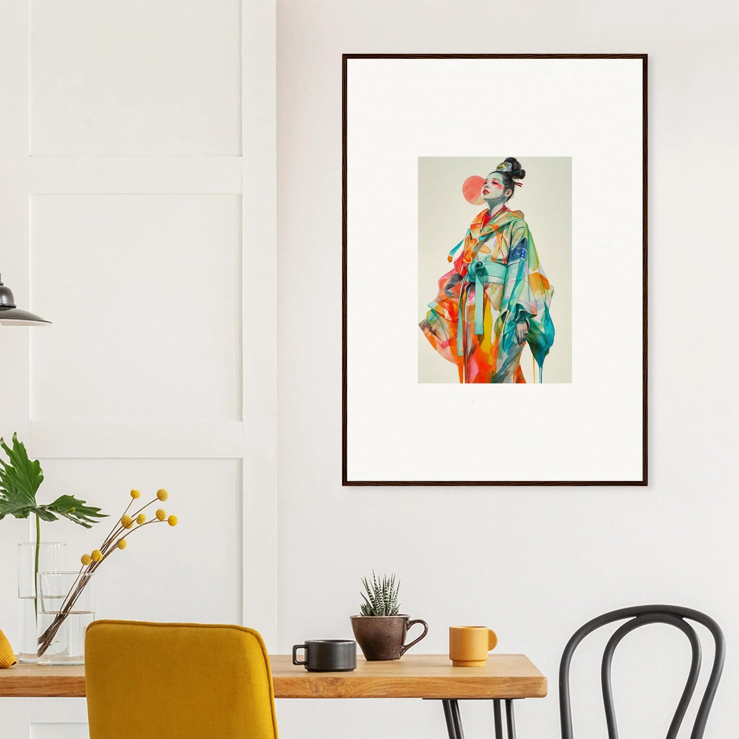 Colorful abstract figure in traditional Japanese attire canvas print for rainbow essence room decoration