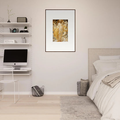 Framed Golden Petal Serenade abstract artwork for stylish room decoration