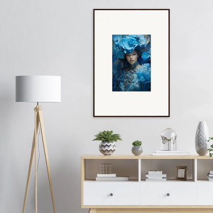 Framed portrait of blue symphony with floral elements, perfect for room decoration