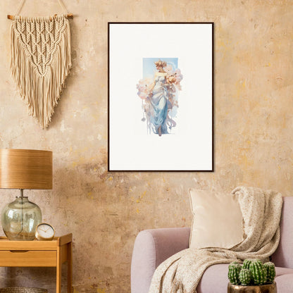 Framed watercolor figure artwork in soft hues for a stunning bouquet waltz canvas print