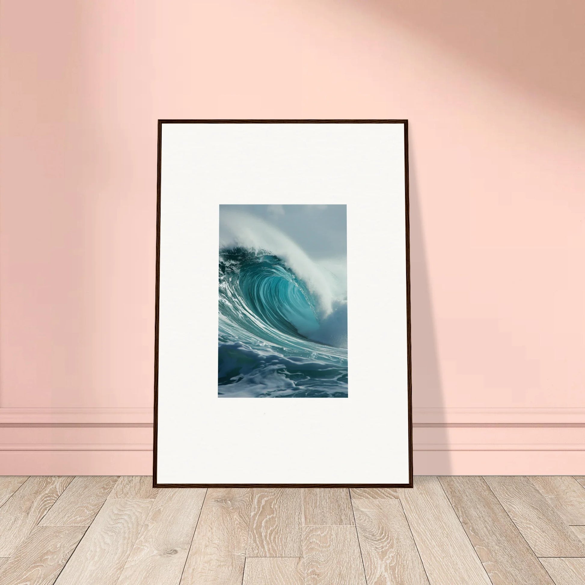 Framed wall art of a curling ocean wave, perfect for room decoration in Whispering Oceans